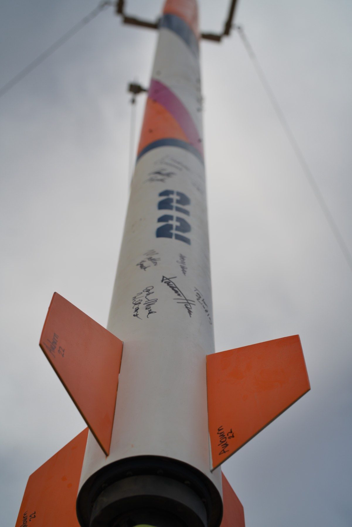 Aether on the launch rail at IREC, seen from below